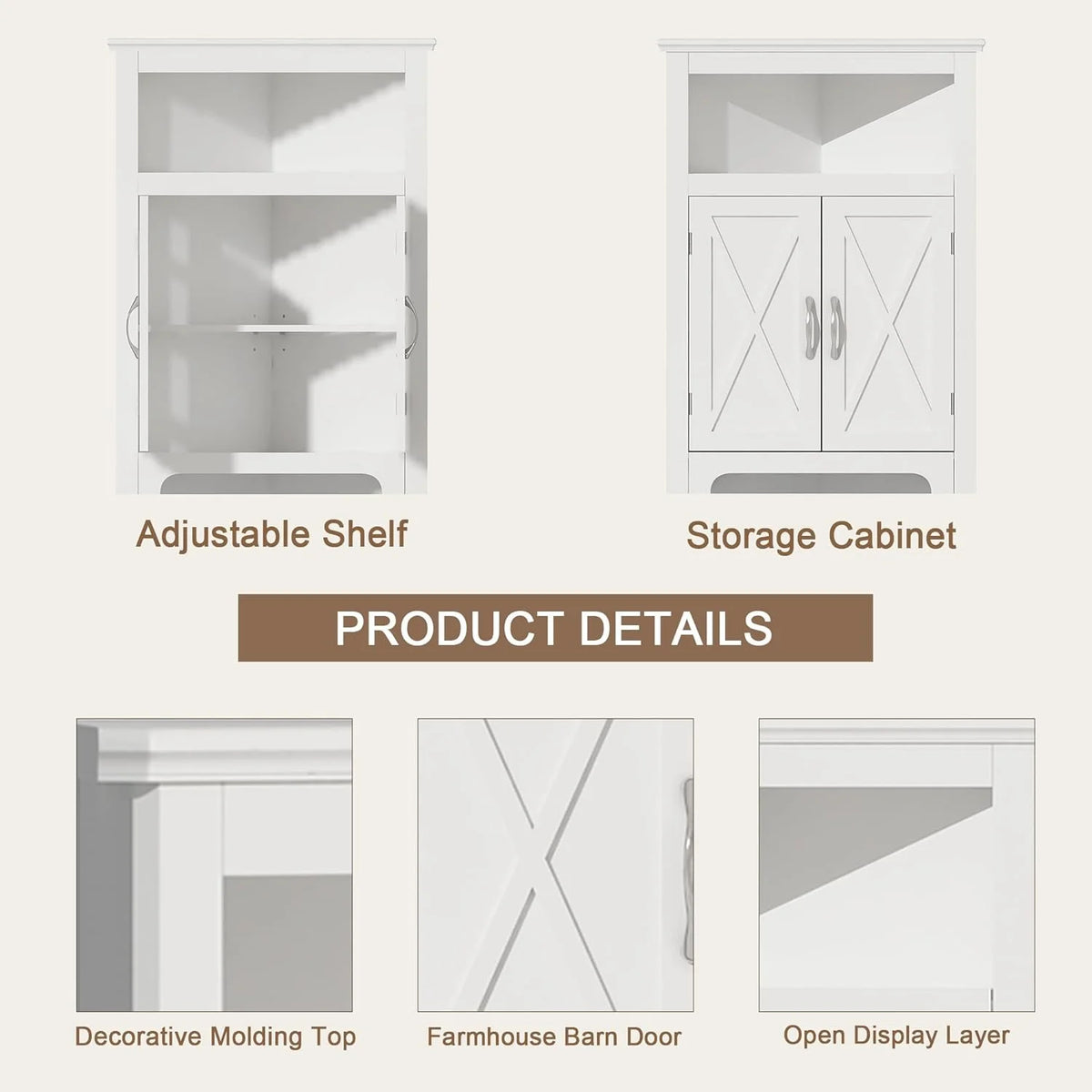 White Corner Storage Cabinet with Barn Door and Adjustable Shelf S5640