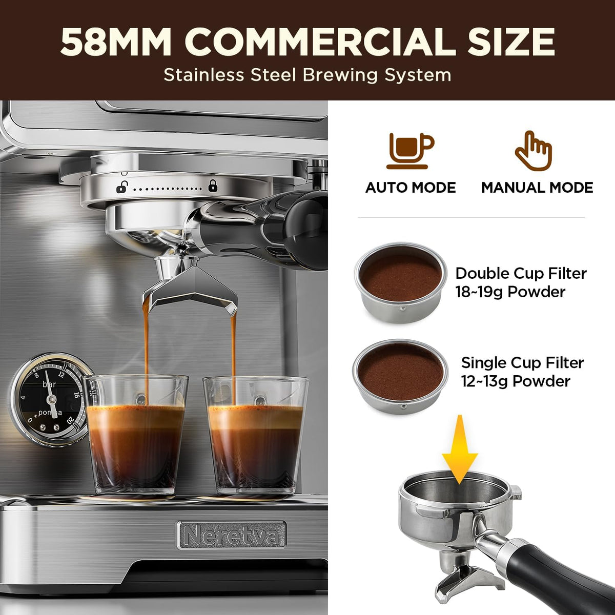 15 Bar Stainless Steel Espresso Machine with Milk Frother X647645