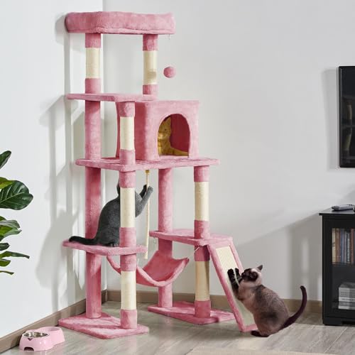 63 Inches Tall Cat Tree with Scratching Posts G92038