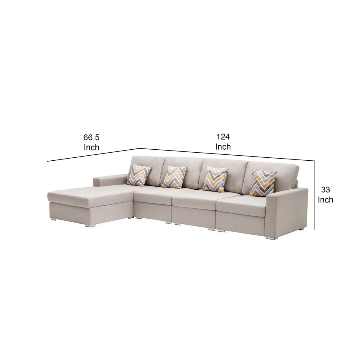 4pc Reversible Sectional Chaise Sofa with Pillows B259124