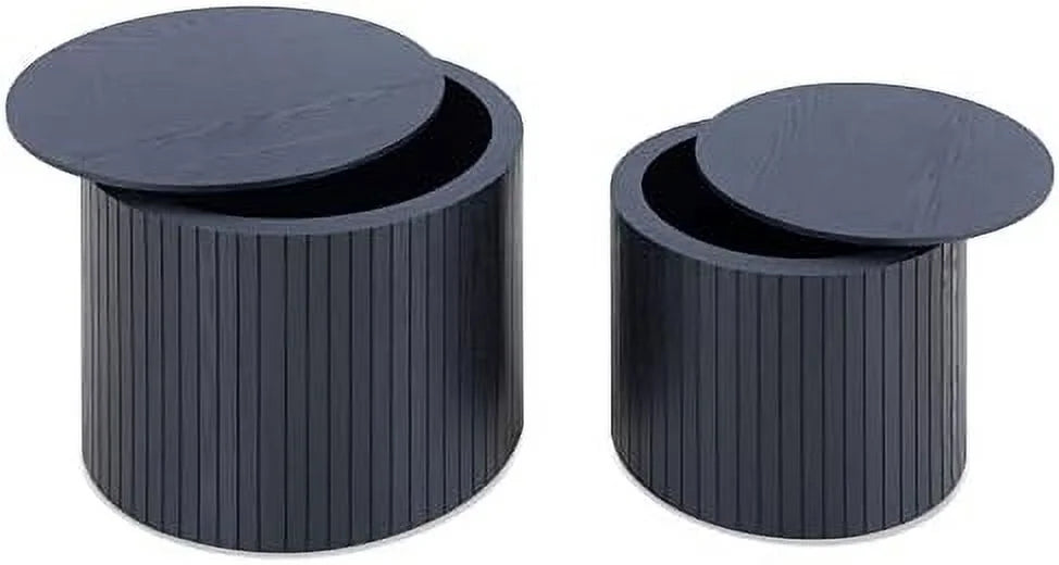 Nesting Coffee Table Set of 2 Round Wooden Walnut F3224