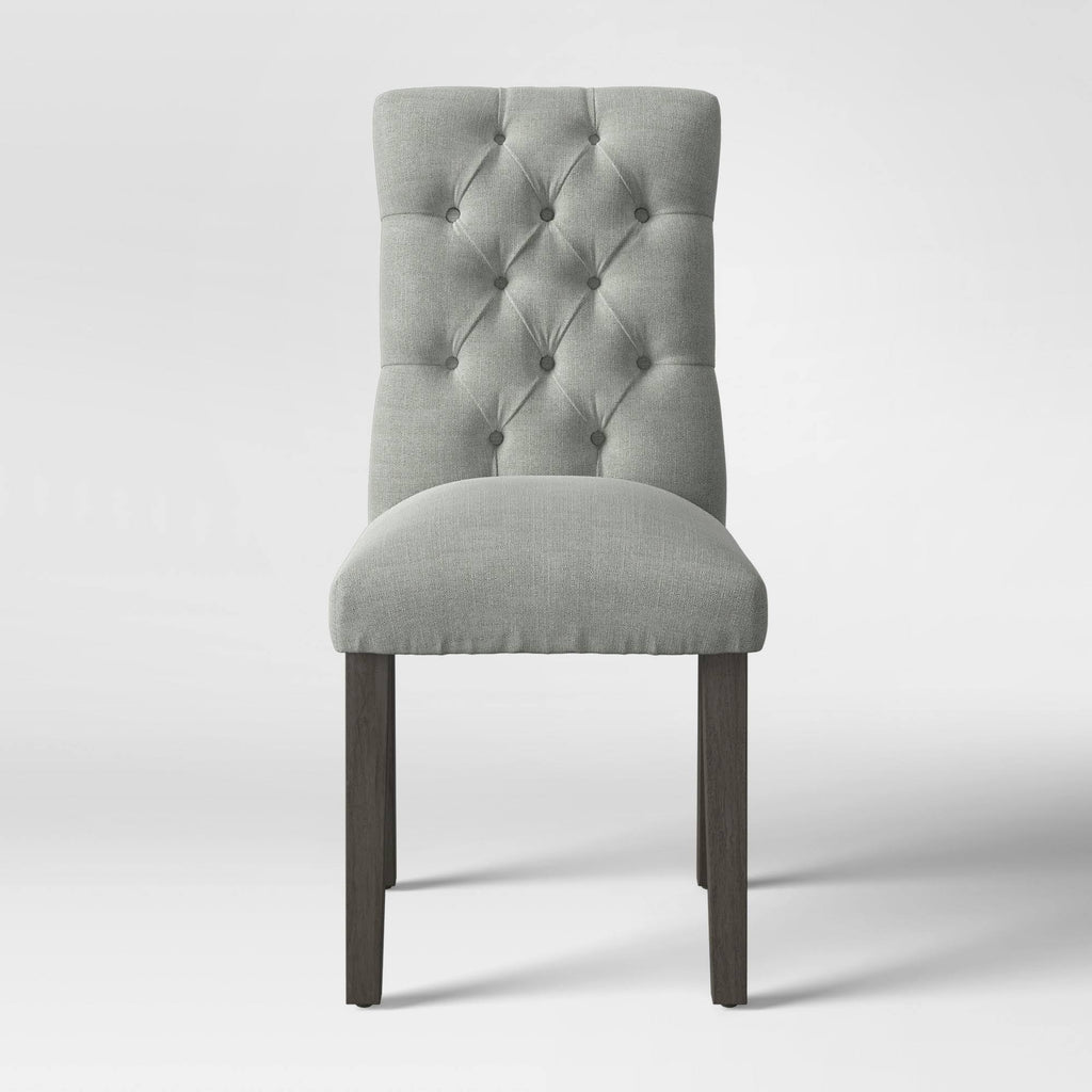 Tufted Dining Chair Gray Wood Finish H4761