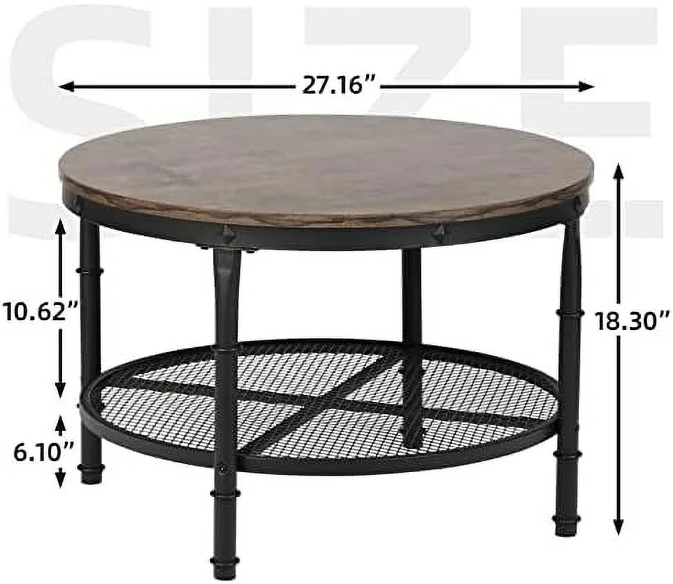 Small Round Coffee Table with Rustic Wood and Metal Legs G366346