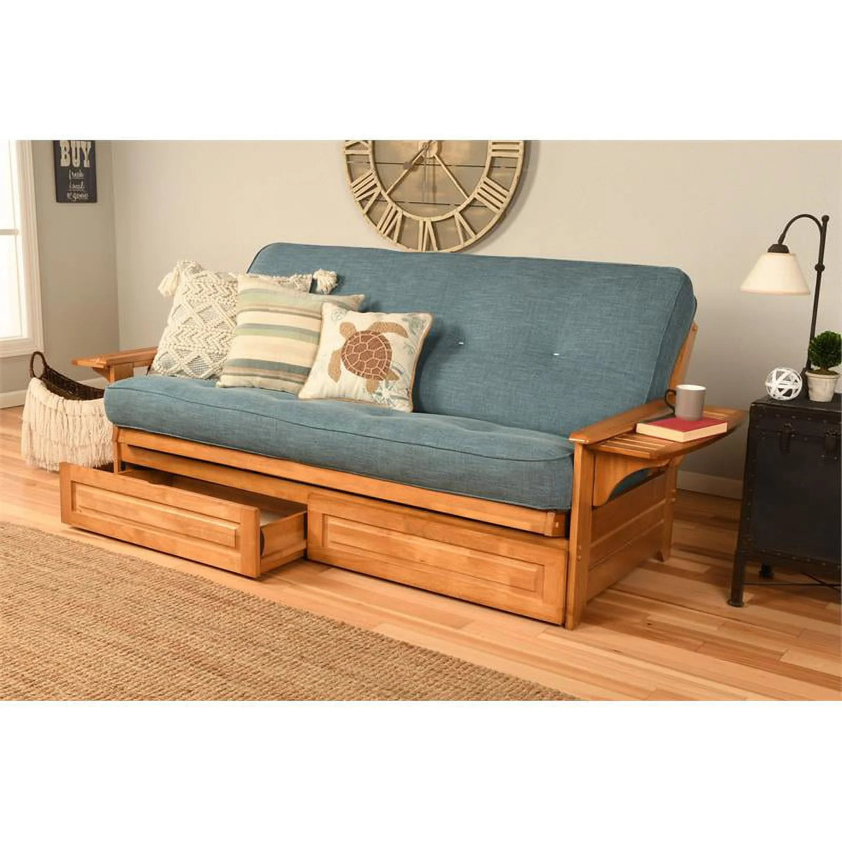 Blue Linen Fabric Mattress Frame D88226