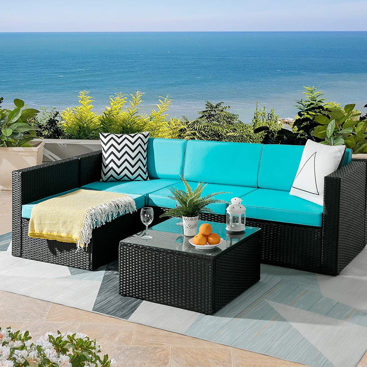 5 Pieces Rattan Wicker Sectional Sofa Set with Table M4362