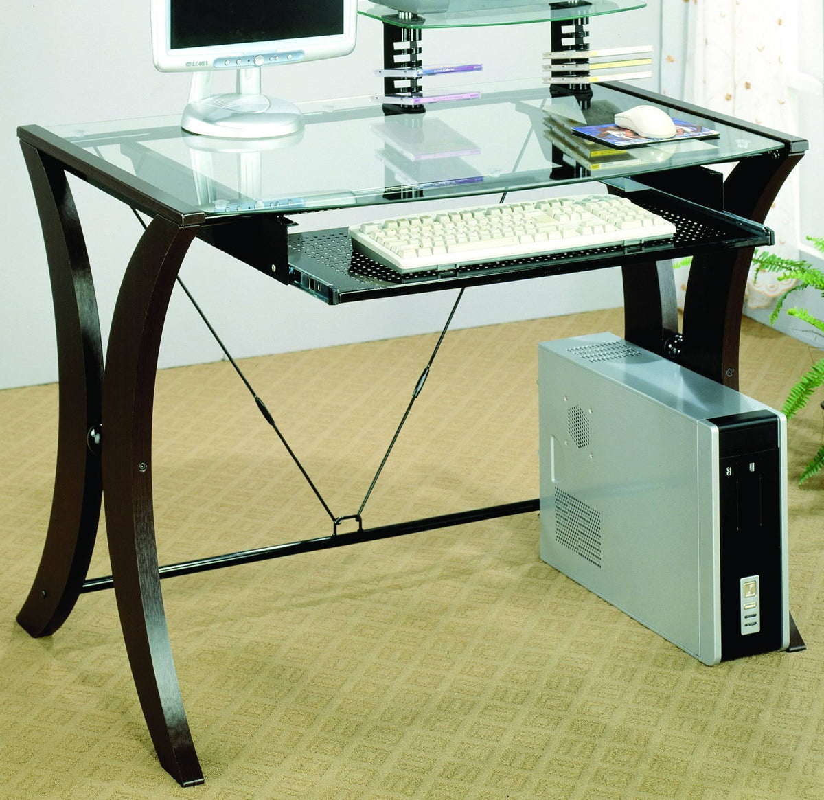 Cappuccino Glass Top Table Desk O308