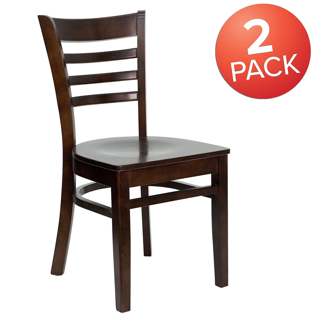 2 Pack Ladder Back Walnut Wood Chair K446229