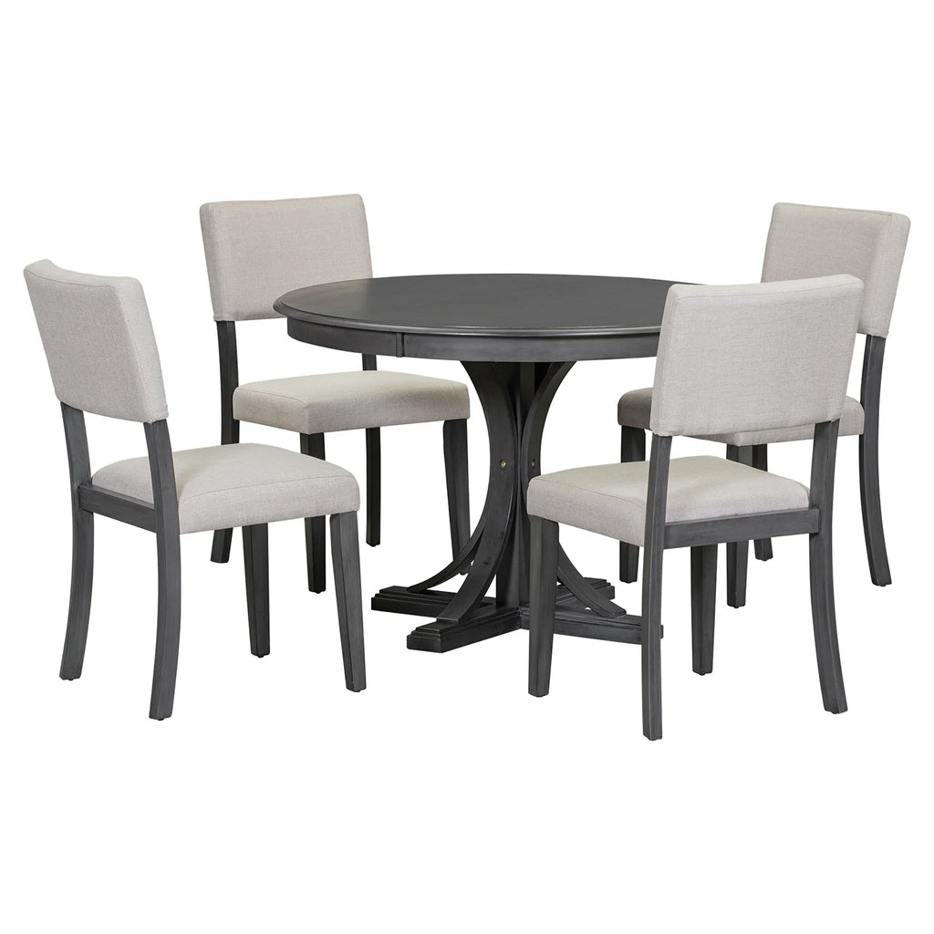 5 Piece Round Dining Table Set with 4 Upholstered Chairs B285