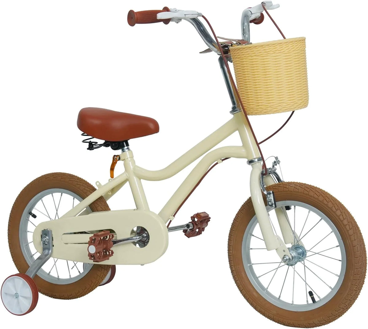 16 Inch Kids Bike with Handbrake Basket Training Wheels Yellow V585535