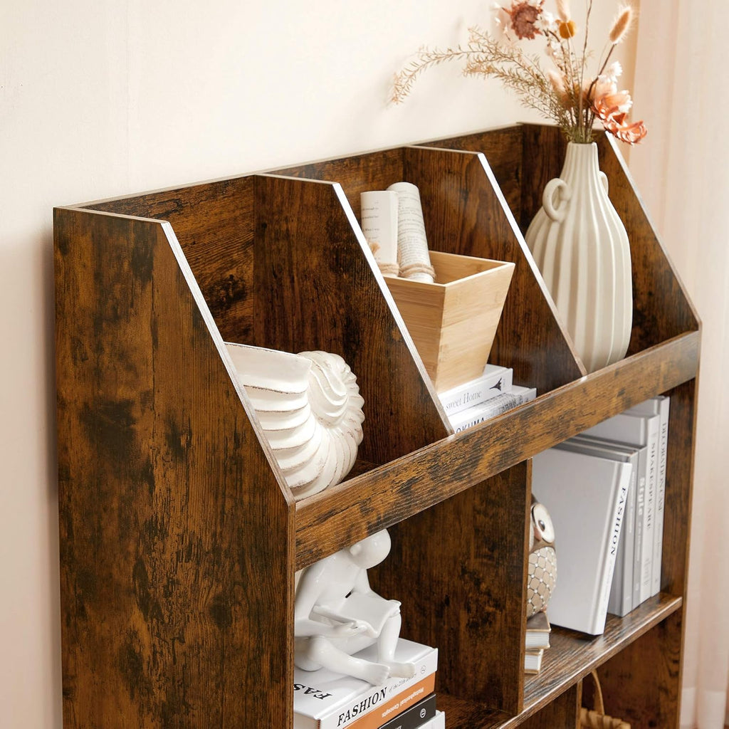 Rustic Brown Bookshelf with Cubbyholes I8732