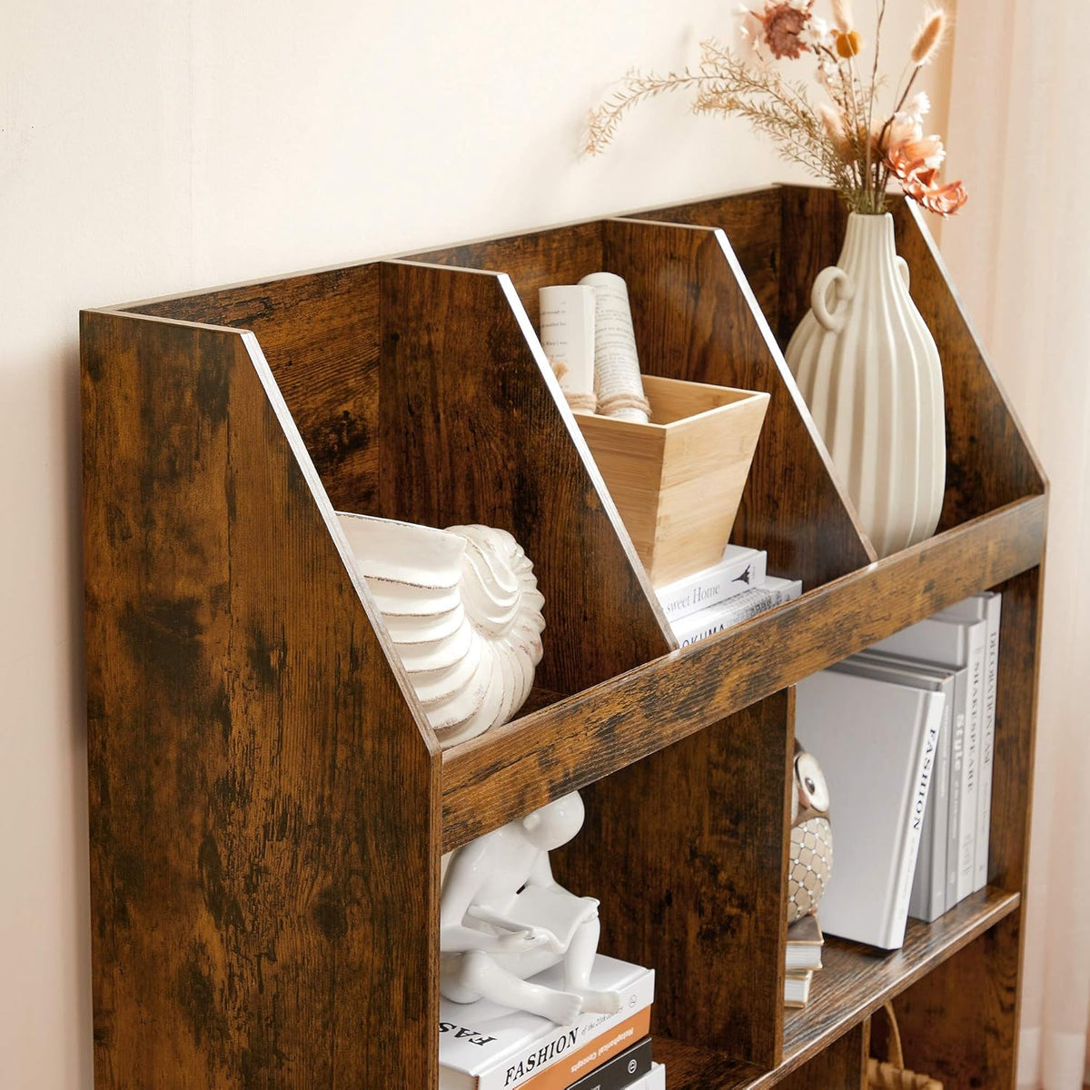 Rustic Brown Bookshelf with Cubbyholes I8732