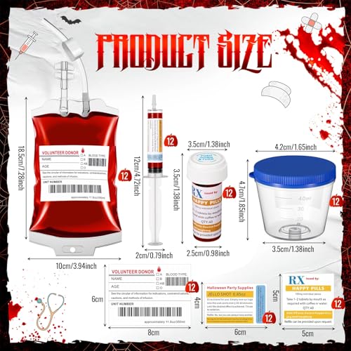 84 Pcs Halloween Party Supplies Empty Pill Bottle Blood Bag Specimen Cup Urine Sample Jar 20 ml Plastic Syringe with Sticky Label Z827