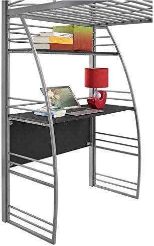 Gray Metal Twin Loft Bed with Desk and Bookcase O658