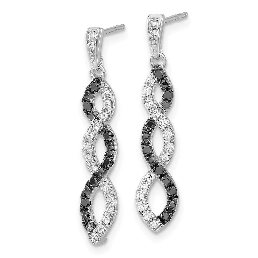 14k White Gold Black and White Diamond Twisted Dangle Earrings Z417