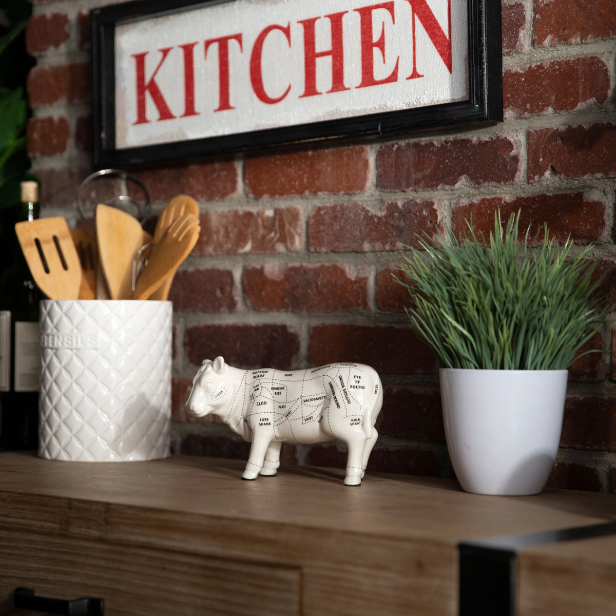 Ceramic Standing Beef Cut Chart Figurine Gloss Finish White P9994