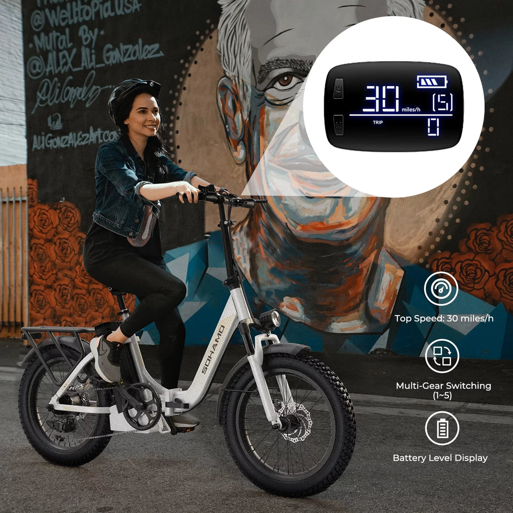 48V 15AH 750W Folding Electric Bike 20" Fat Tire E8692