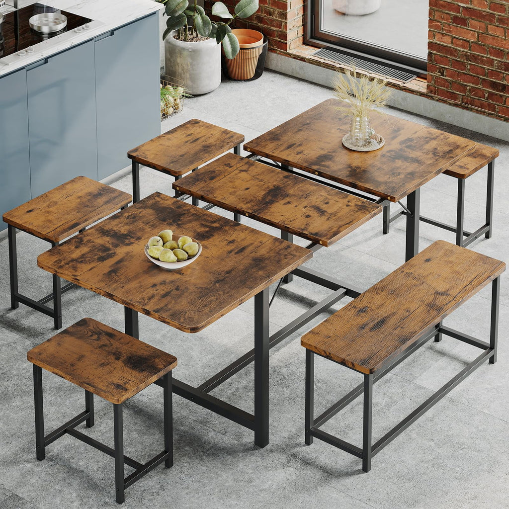 63" Extendable Dining Table Set with Stools I74885
