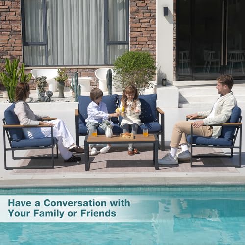 4 Pieces Metal Patio Furniture Set with Coffee Table Y60532