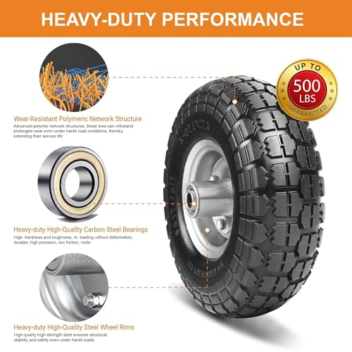 10 Inch 2 Pack Solid Rubber Flat Free Tire and Dolly Wheel with 5/8" Axle Y58524
