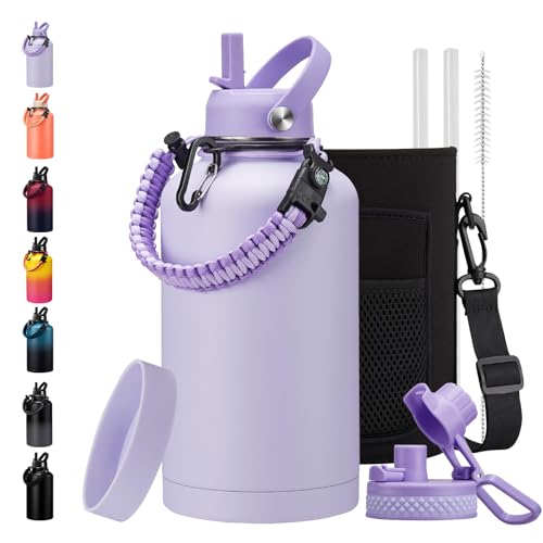 Insulated Water Bottle with Straw Lid Strap Carrier Boot & Paracord Handle G348