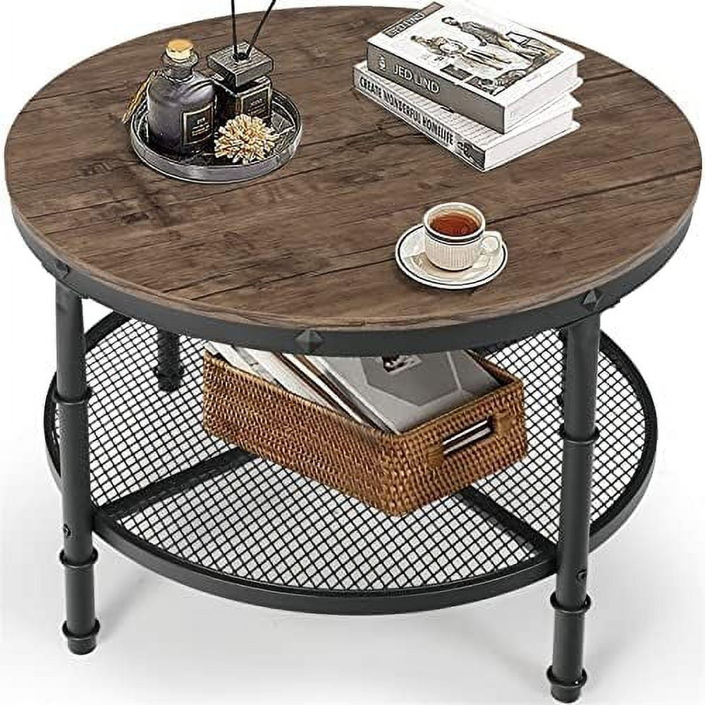 Small Round Coffee Table with Rustic Wood and Metal Legs G366346
