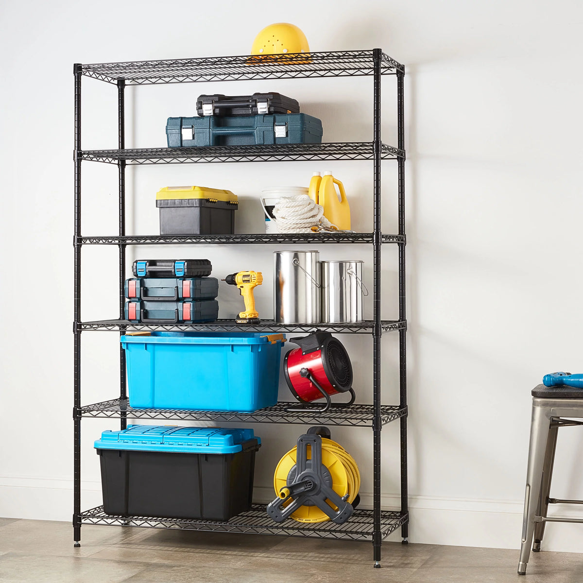 Steel 6-Tier Storage Shelf Unit Black Z604778