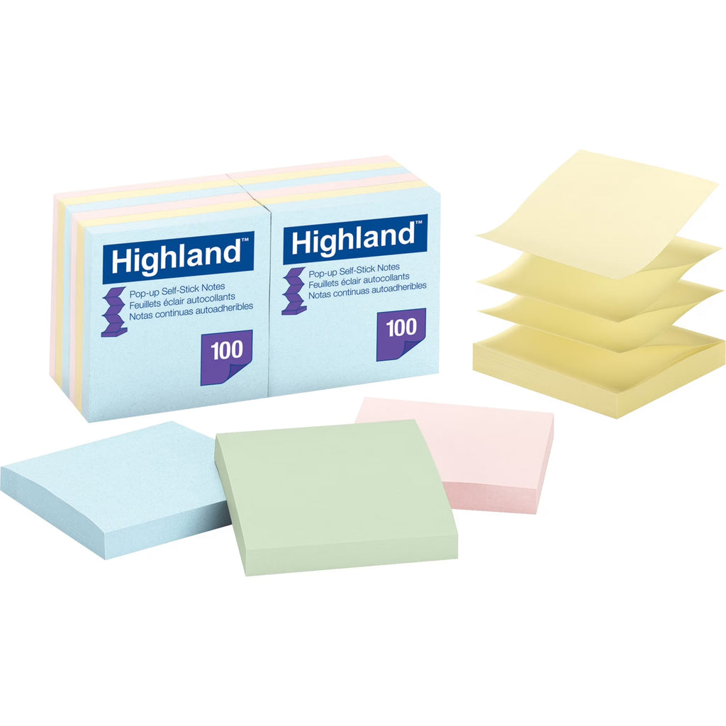 Self-Stick Pop-Up Notes, 3 X 3, Assorted Pastel, 100-Sheet, 12/pack N45803
