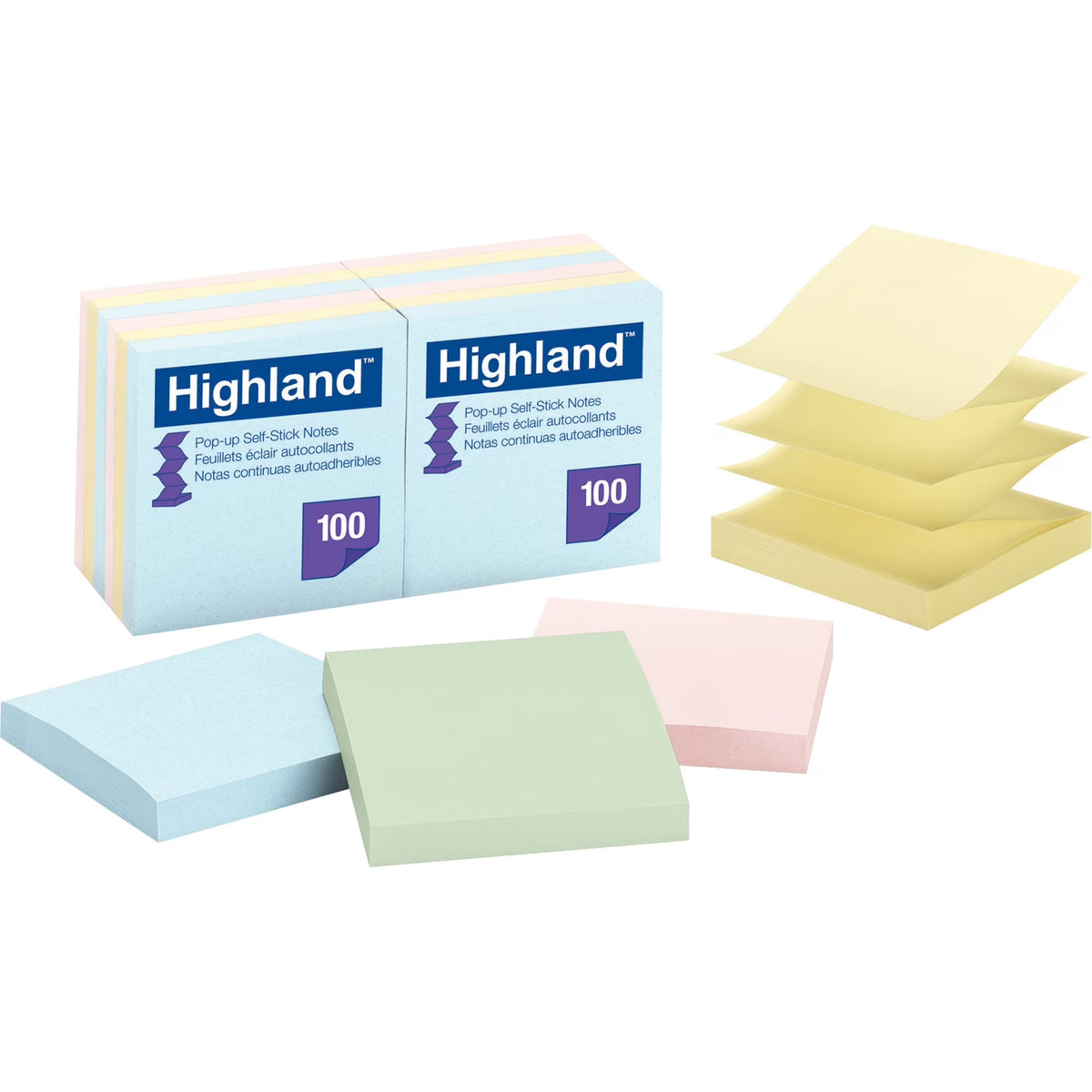 Self-Stick Pop-Up Notes, 3 X 3, Assorted Pastel, 100-Sheet, 12/pack N45803