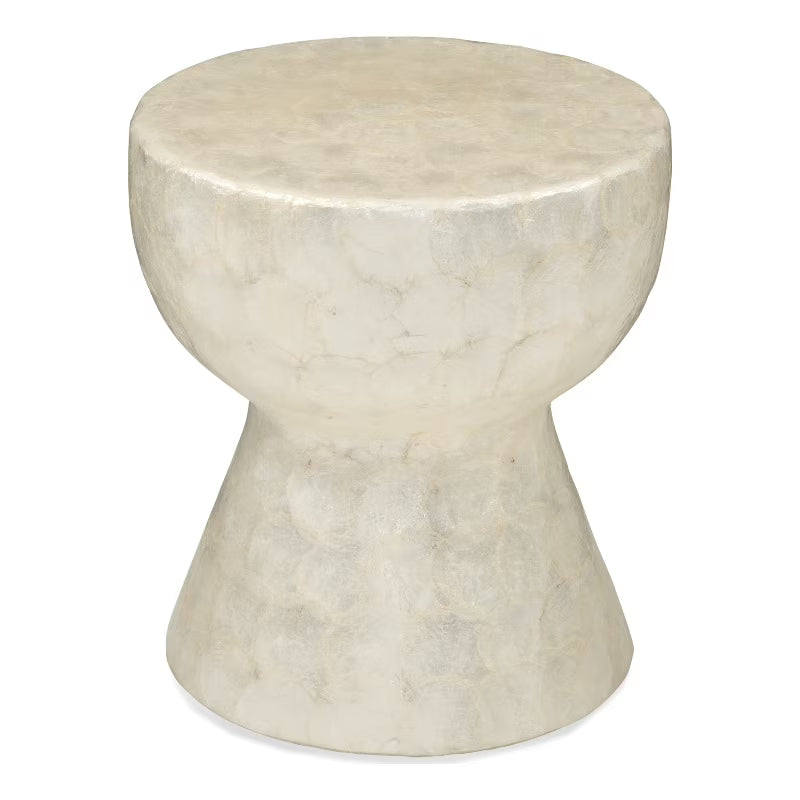 White Stone Accent Table with Drum Shade T6249