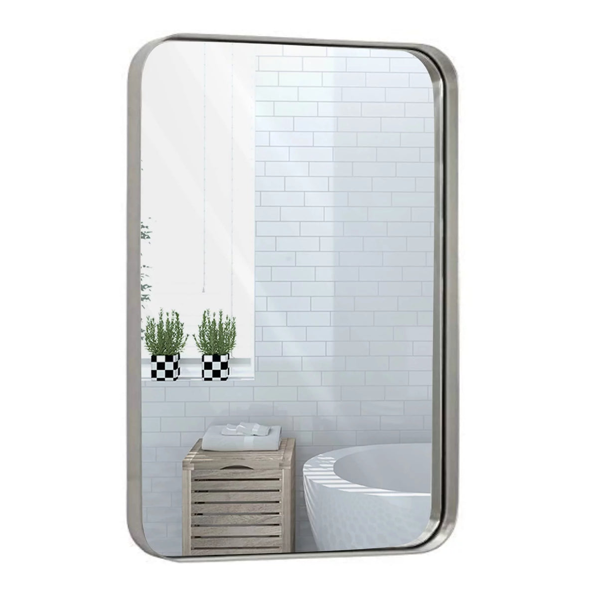 Contemporary Brushed Metal Wall Mirror B397