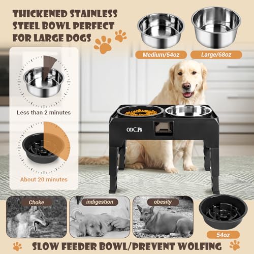 6 Height Adjustable Raised Dog Bowls with 2 Stainless Steel & 1 Slow Feeder Dog Food Bowls, Non-Slip Dog Food Stand with Catchment Drawer H1297