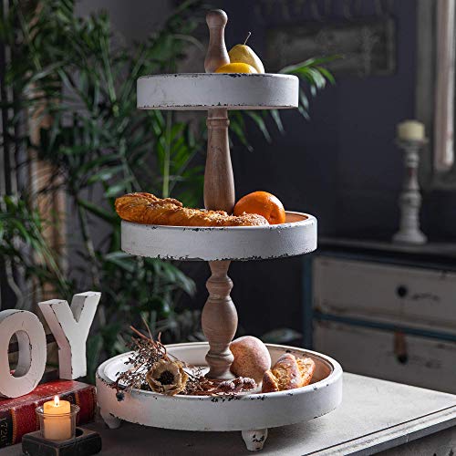 Distressed White 3 Tiered Wood Tray Stand Y53537