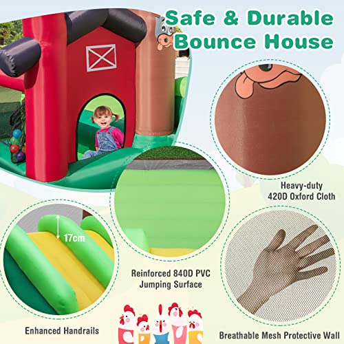 Farm Themed Inflatable Bounce House with Dual Slides and Ball Pit Q8927