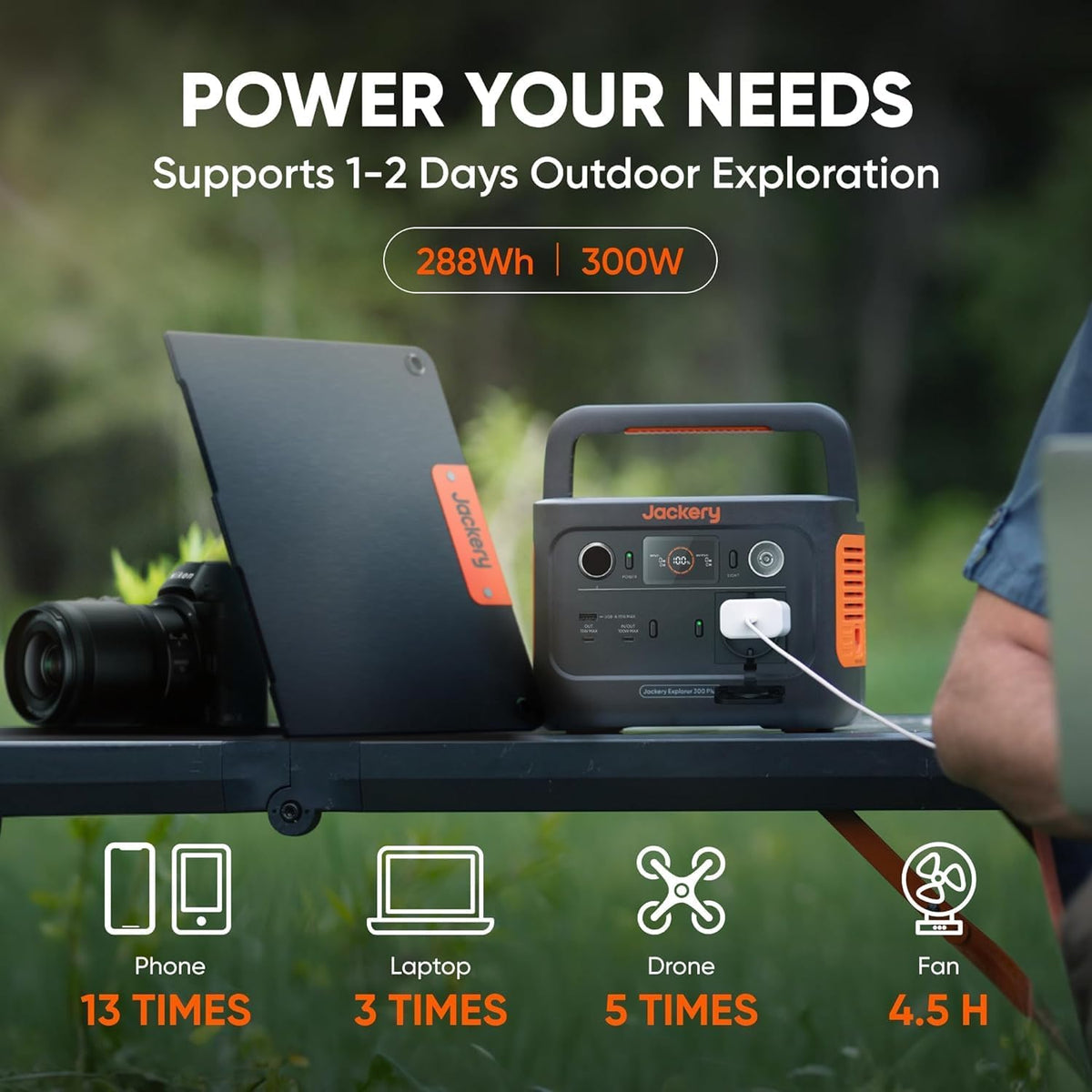 Portable Power Station with 40W Solar Panel, 288Wh LiFePO4 Battery, 300W AC Outlet D2504
