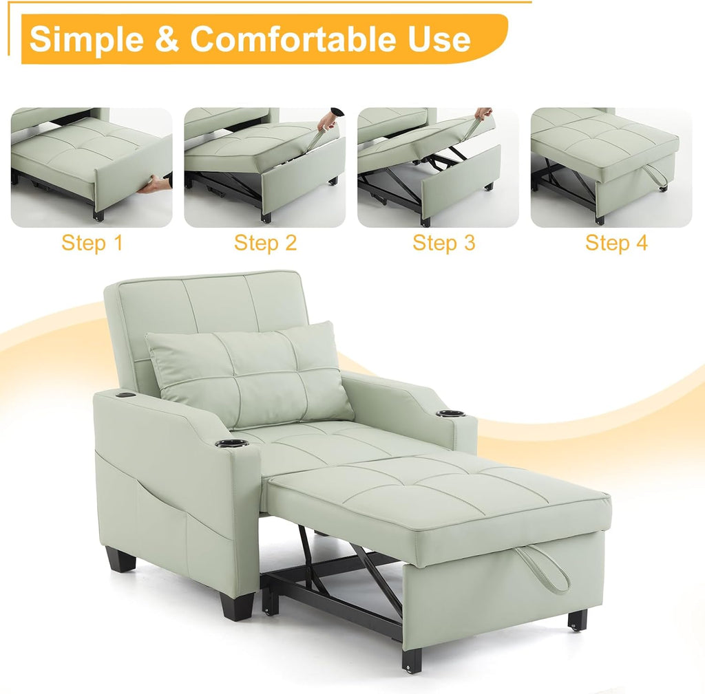 Mint Green PU Leather Sleeper Chair Sofa Bed X380