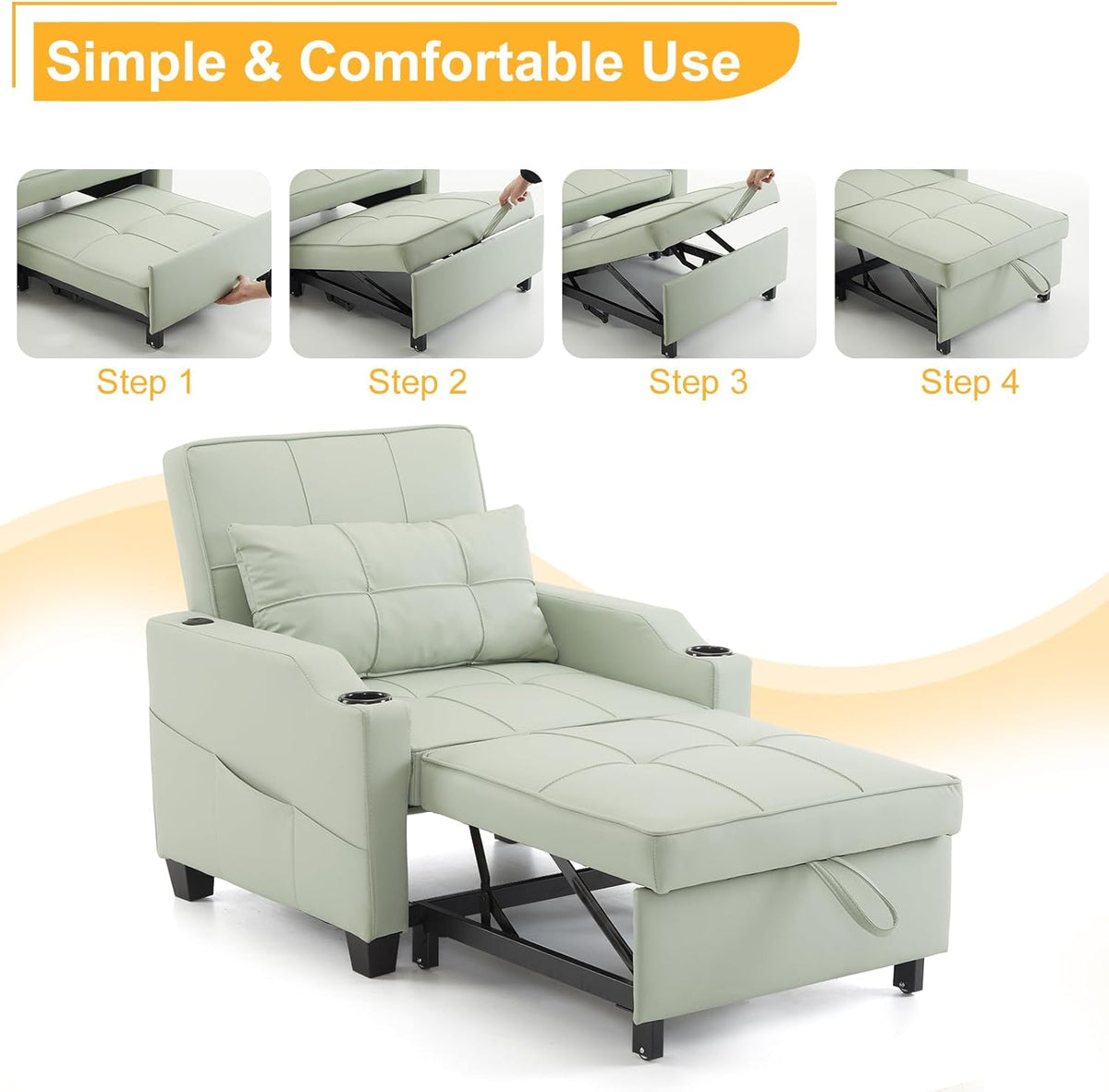 Mint Green PU Leather Sleeper Chair Sofa Bed X380