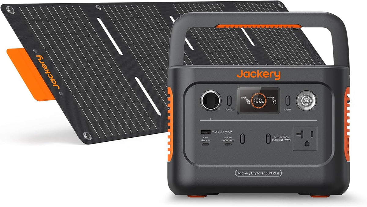 Portable Power Station with 40W Solar Panel, 288Wh LiFePO4 Battery, 300W AC Outlet D2504