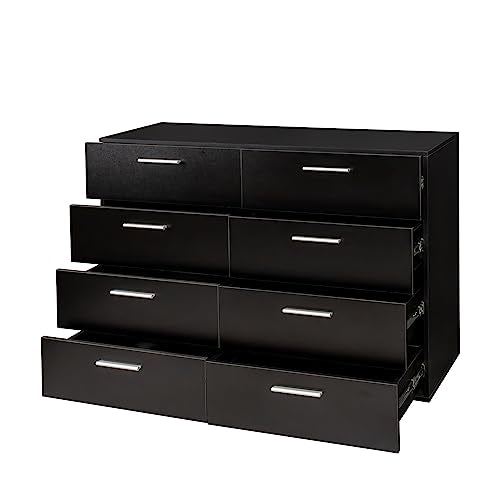 8 Drawer Black Wooden Double Dresser F4518