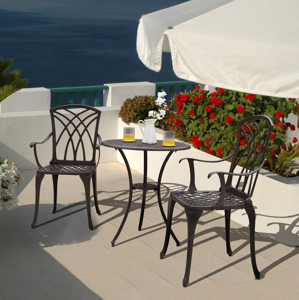 3 Piece Cast Aluminum Patio Bistro Set with Umbrella Hole C643439