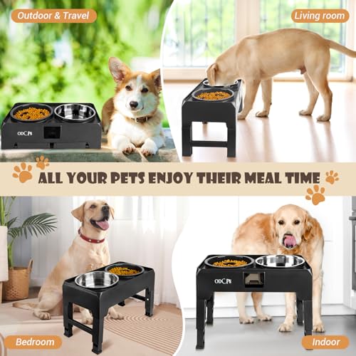 6 Height Adjustable Raised Dog Bowls with 2 Stainless Steel & 1 Slow Feeder Dog Food Bowls, Non-Slip Dog Food Stand with Catchment Drawer H1297