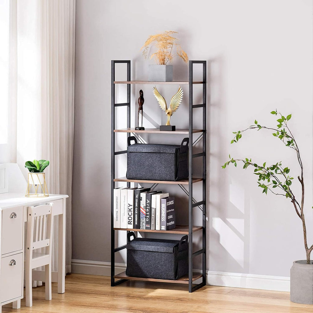 5 Tier Tall Bookshelf Bookcase, Brown Y934199
