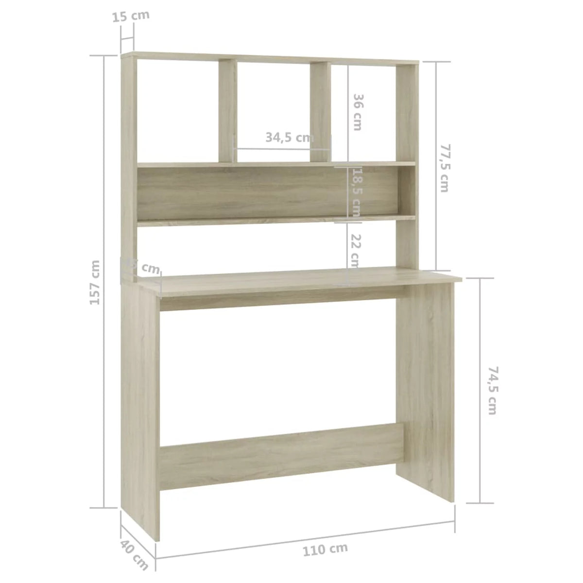 Sonoma Oak Engineered Wood Desk with Shelves M26418