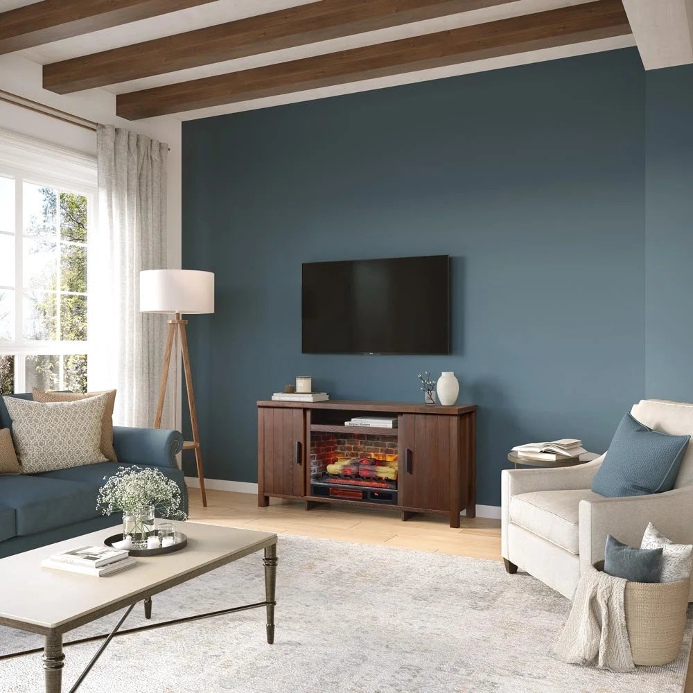59.5"W Rustic TV Stand with 26" Fireplace Insert P7651