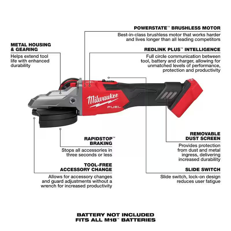 18V Lithium-Ion Brushless Cordless 5 in. Flathead Braking Grinder R248591