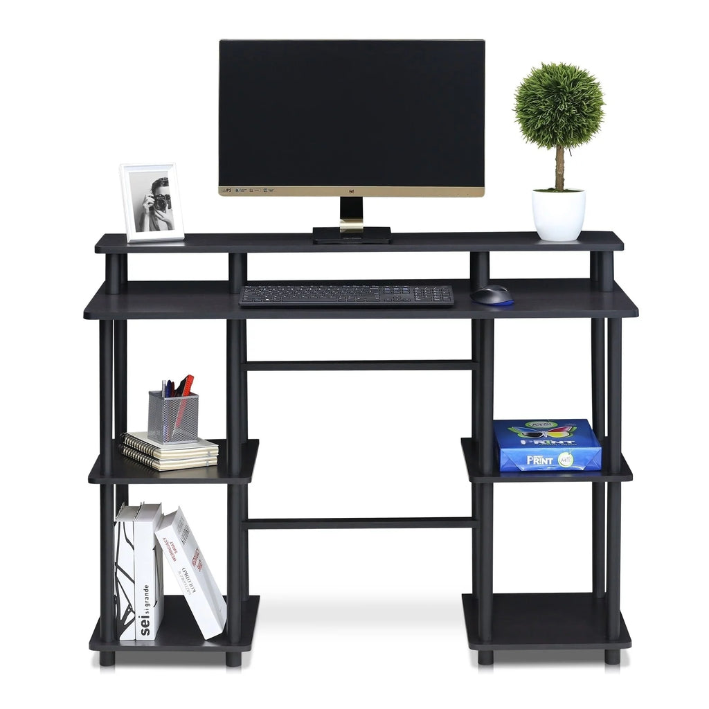 Espresso Black Computer Desk with Top Shelf S502