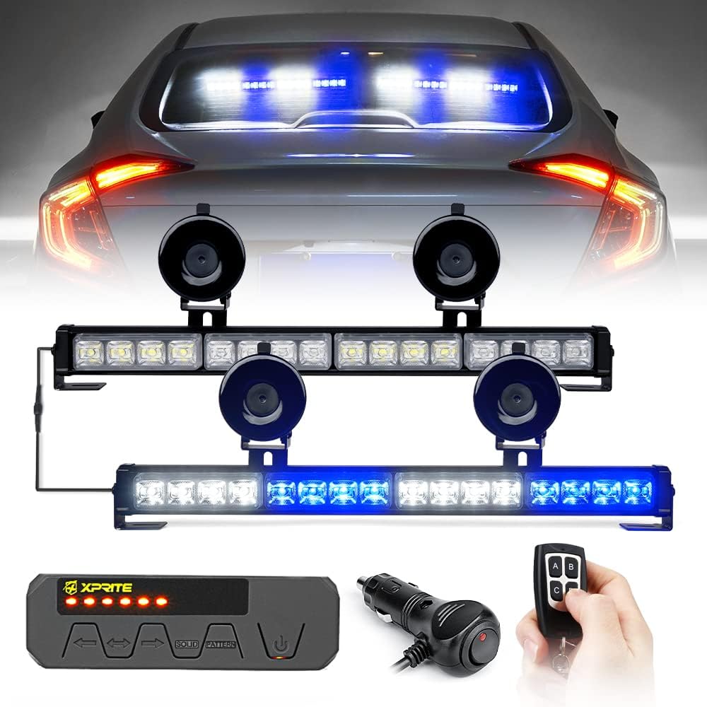 White/Amber LED Emergency Traffic Advisor Strobe Dual Light Bar with Wireless Remote & Control Box, Pack of 2 B4603