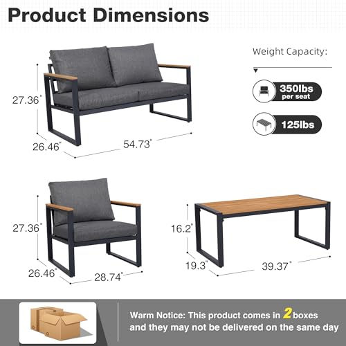 4 Pieces Metal Patio Furniture Set with Coffee Table Y60532