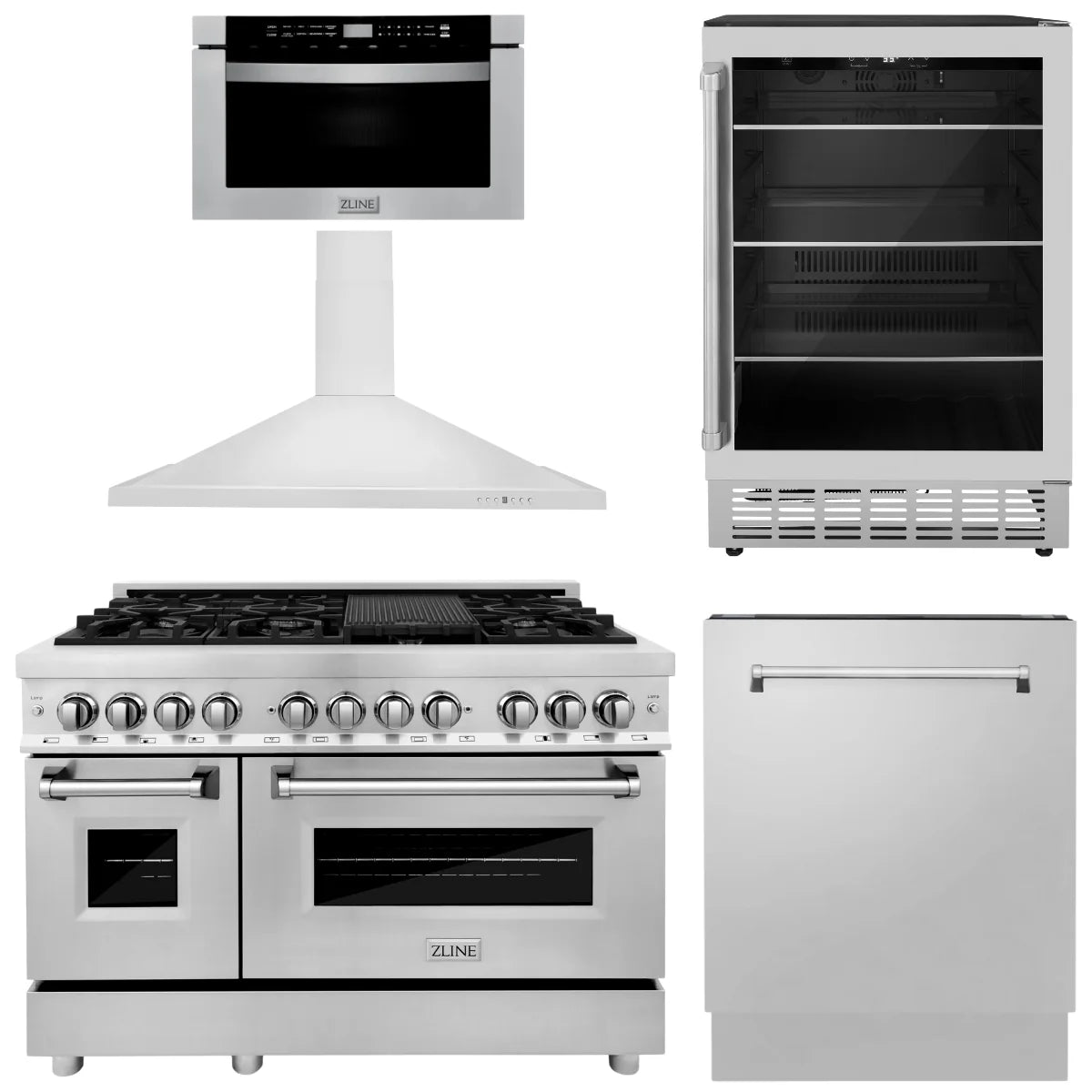 48 Dual Fuel Range, Range Hood, Microwave Drawer, Dishwasher and Beverage Fridge J3147