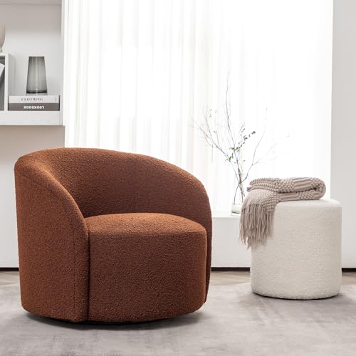 Cream Boucle Swivel Barrel Chair with Round Ottoman Set X614467