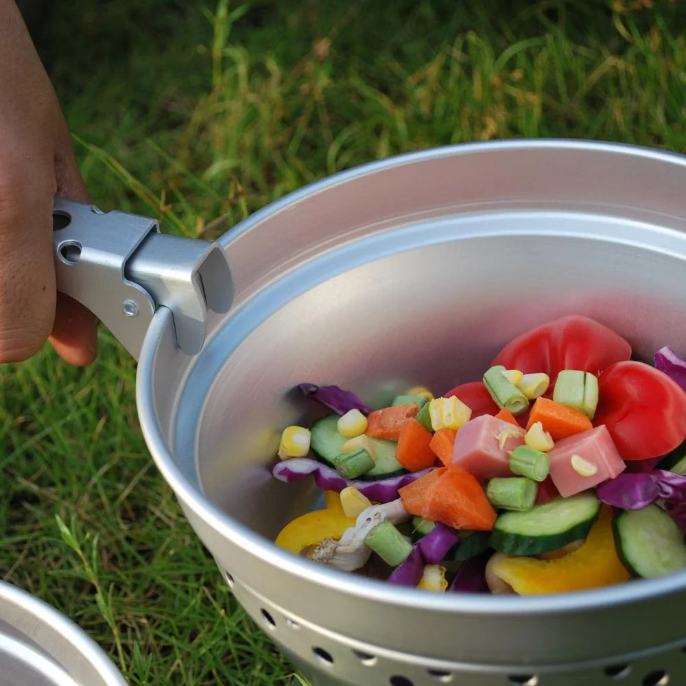 Portable Camping Cookware Mess Kit with Stand Pot Pan Cooking Set J9138